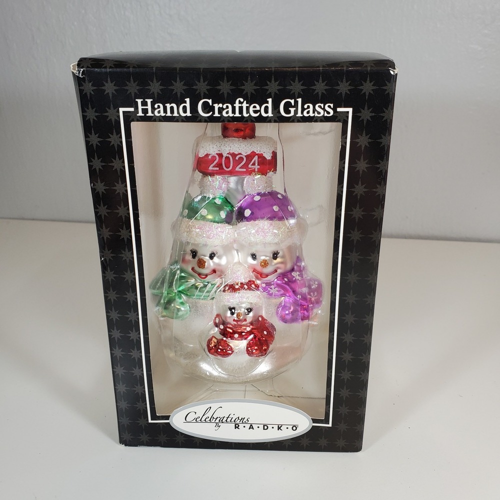 Celebrations Christopher Radko Glass Ornament Snowman Family Christmas 2024